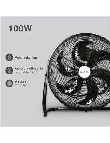 Ventilador metálico de suelo Aidone Ø51cm 90W Negro