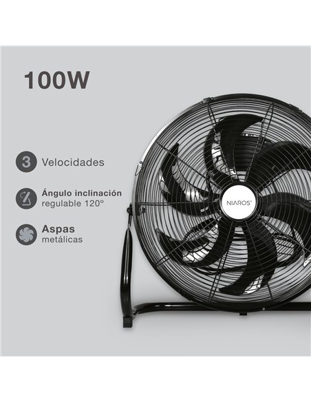 Ventilador metálico de suelo Aidone Ø51cm 90W Negro