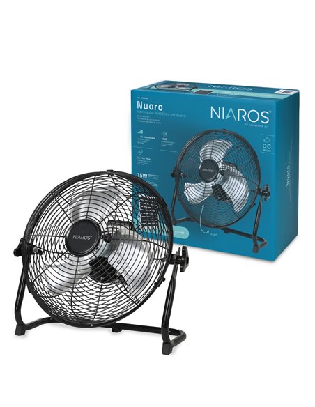 Ventilador portátil metálico de suelo Nuoro Ø40cm 15W motor DC Negro