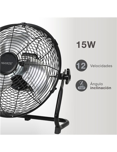 Ventilador portátil metálico de suelo Nuoro Ø40cm 15W motor DC Negro