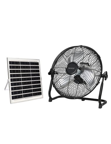 Kit ventilador metálico de suelo y panel solar Nuoro Ø36cm 15W motor DC Negro