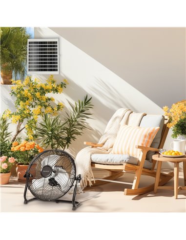 Kit ventilador metálico de suelo y panel solar Nuoro Ø36cm 15W motor DC Negro