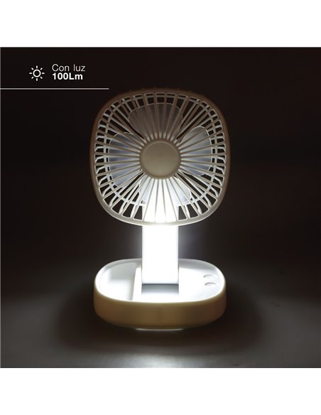 Mini ventilador de mano plegable Coober con luz USB recargable Blanco