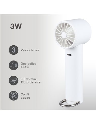 Mini ventilador de mano Luvo USB recargable Blanco