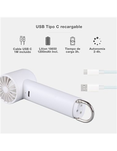 Mini ventilador de mano Luvo USB recargable Blanco