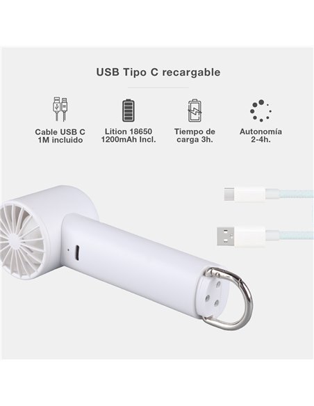 Mini ventilador de mano Luvo USB recargable Blanco