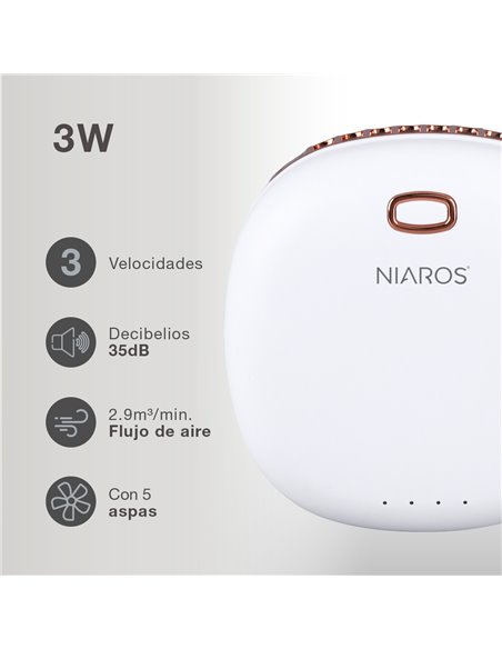 Mini ventilador portátil Yulara USB recargable Blanco