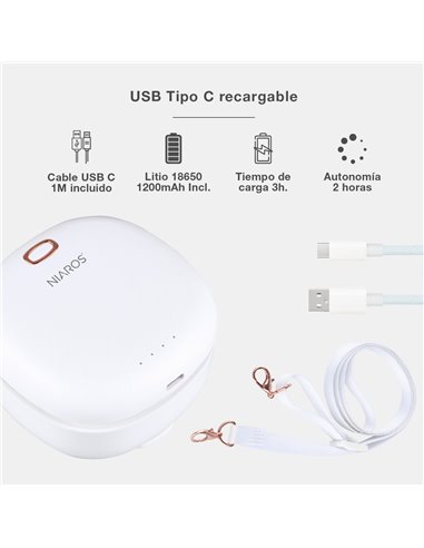 Mini ventilador portátil Yulara USB recargable Blanco