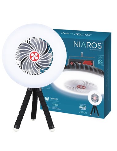 Mini ventilador solar Tanami con luz y trípode flexible