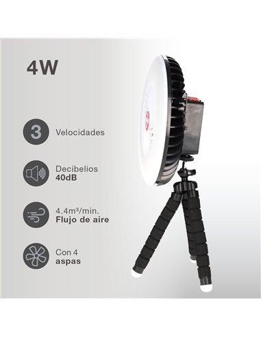 Mini ventilador solar Tanami con luz y trípode flexible