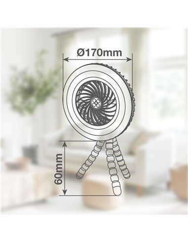 Mini ventilador solar Tanami con luz y trípode flexible