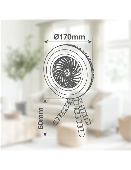 Mini ventilador solar Tanami con luz y trípode flexible