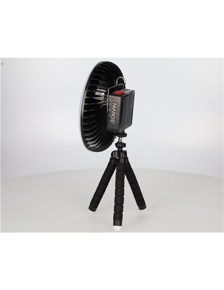 Mini ventilador solar Tanami con luz y trípode flexible