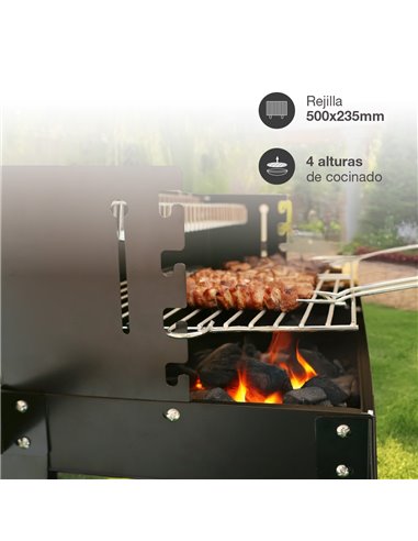 Barbacoa carro portátil Musters de acero para carbón 520mm x 270mm