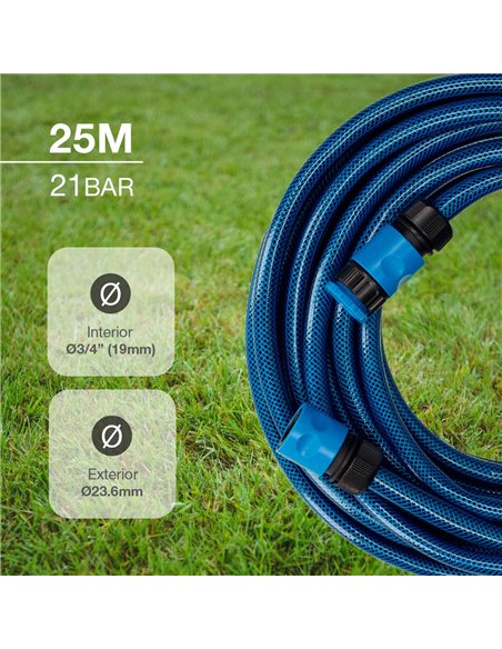 Kit manguera jardín Hisua Ø3/4" 19mm 25M