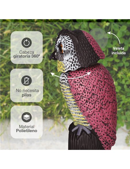 Búho espantapájaros con cabeza giratoria 360º