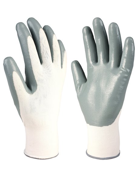Guante poliéster y nitrilo Blanco/Gris - Talla 9
