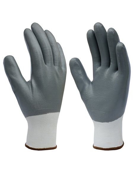Guante poliéster y recubrimiento completo de nitrilo Blanco/Gris - Talla 8