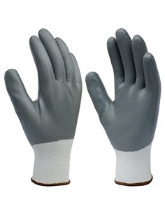 Guante poliéster y recubrimiento completo de nitrilo Blanco/Gris - Talla 9