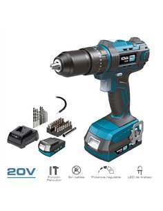 Kit maletin taladro percutor/atornillador 20 v con bateria 2.0ah y cargador. 20,5 x 22 cm