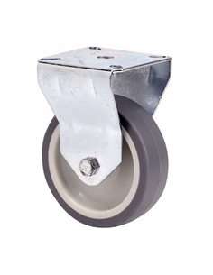 Rueda fija de goma con placa y eje liso, color gris, carga máx. 50 kg, ø 6 cm