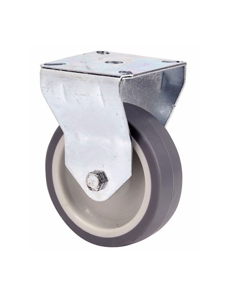 Rueda fija de goma con placa y eje liso, color gris, carga máx. 50 kg, ø 6 cm