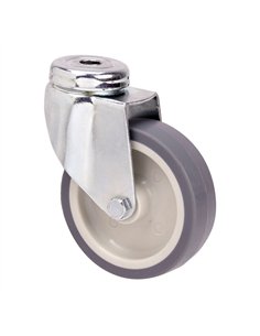 Rueda giratoria de goma con eje liso y agujero, color gris, carga máx 60 kg, ø 8 cm