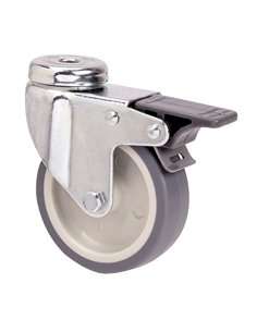 Rueda giratoria de goma con agujero, eje liso y freno, color gris, carga máx. 50 kg, ø 6 cm