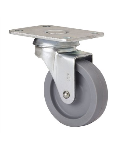 Rueda giratoria con placa y eje liso, color gris, carga máx. 15 kg, ø 3 cm