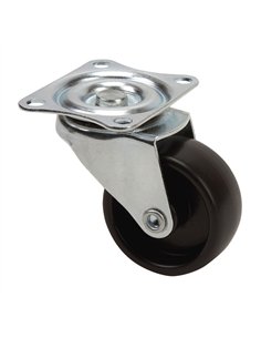 Rueda giratoria con placa y eje liso, color negro, carga máx. 10 kg, ø 2,5 cm