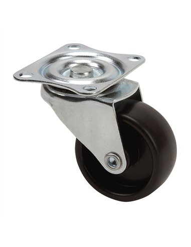 Rueda giratoria con placa y eje liso, color negro, carga máx. 20 kg, ø 4 cm