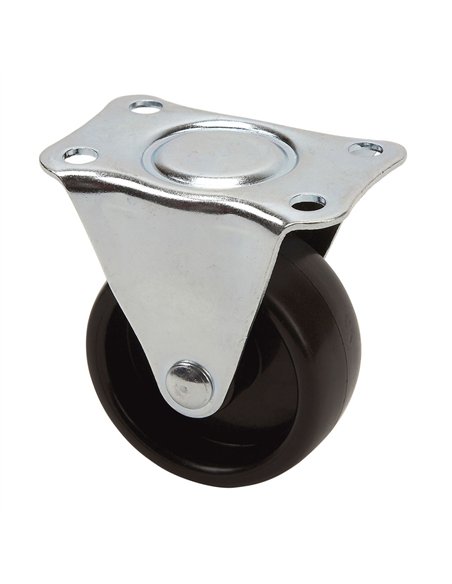 Rueda fija con placa y eje liso, color negro, carga máx. 30 kg, ø 5 cm