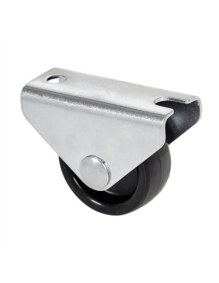 Rueda fija con placa y eje liso de dos fijaciones, color negro, carga máx. 20 kg, ø 1,5 cm