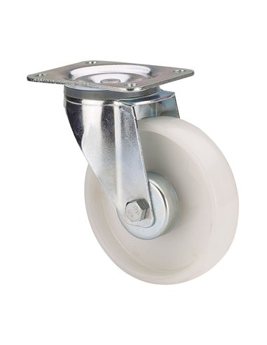 Rueda giratoria de poliamix con placa y eje liso, color blanco, carga máx. 170 kg, ø 12,5 cm