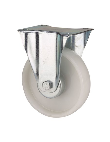 Rueda fija de poliamix con placa y eje liso, color blanco, carga máx. 130 kg, ø 8 cm