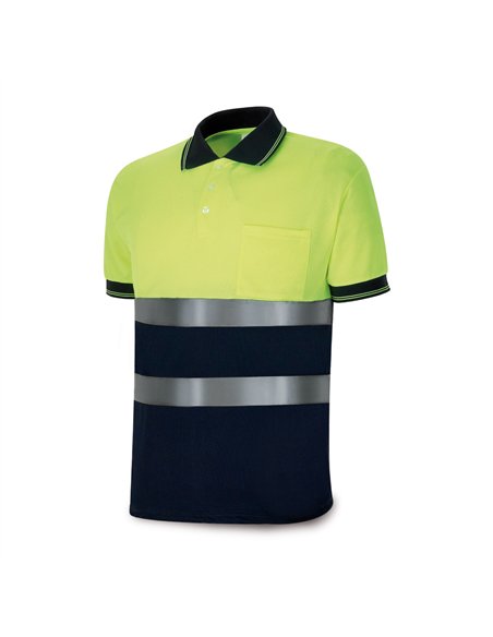 Polo amarillo fluorescente / azul marino, manga corta de alta visibilidad, s