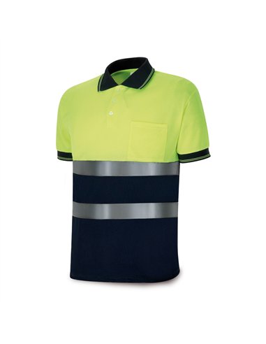 Polo amarillo fluorescente / azul marino, manga corta de alta visibilidad, l