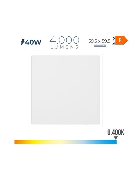 Panel led 40 w 4300 lm ra80 59,5 x 59,5 x 2,9 cm 6400 k luz fria