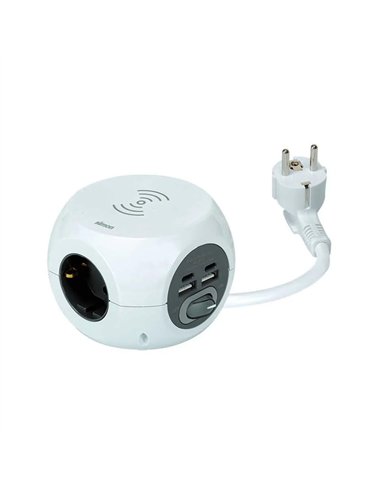 Combiball, carga inalámbrica + 3 tomas (2pt+t) + 2 usb a + 2 usb c, blanca