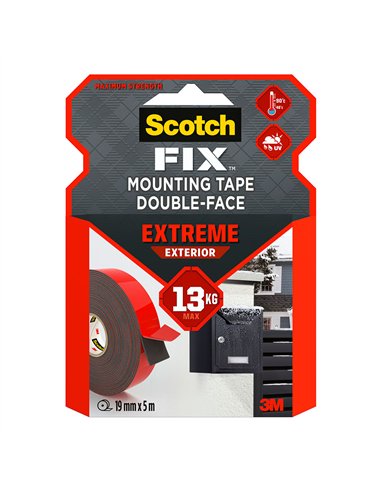 Cinta doble cara de montaje para exteriores extreme, 19mmx5m, máx 13 kg