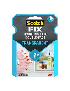 Cinta doble cara de montaje, transparente, 19mmx5m, máx 7 kg