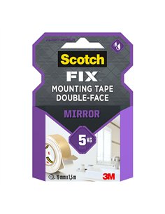 Cinta doble cara montaje espejos, 19mmx1,5m, máx 5 kg