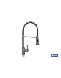 GRIFO DE COCINA MONOMANDO CON ROCIADOR GRIS ANTRACITA