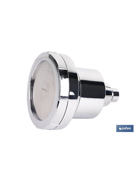 ROCIADOR DE DUCHA CON 15 FILTROS COLOR INOX. 11,5 X 13,5 CM