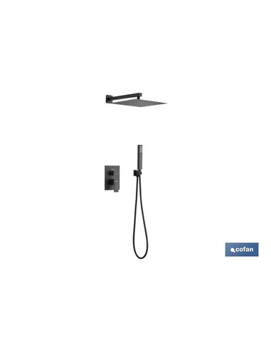 CONJUNTO DE DUCHA EMPOTRADA MONOMANDO CUADRADA NEGRO MATE