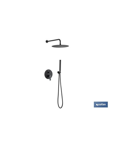 CONJUNTO DE DUCHA EMPOTRADA MONOMANDO REDONDA NEGRO MATE