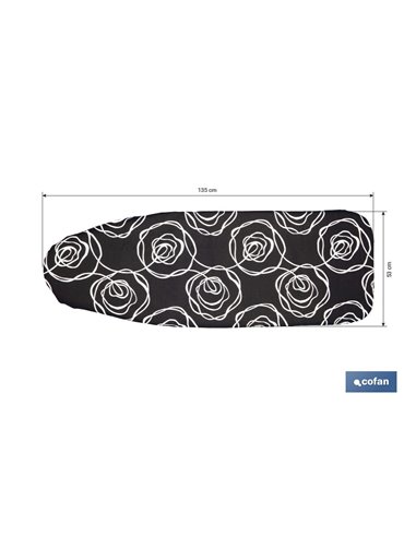 FUNDA ACOLCHADA PARA TABLA DE PLANCHAR 135 X 53 CM ROSAS NEGRAS