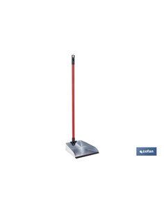 RECOGEDOR METALICO GALVANIZADO CON GOMA Y MANGO 83 X 24 CM