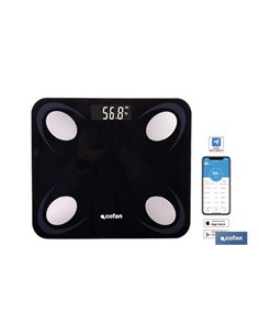 BÁSCULA DE BAÑO DIGITAL NEGRA CON PANTALLA LCD USB MEDICIÓN IMC DE GRASA VISCERAL 30 X 26.5 X 2,2 CM