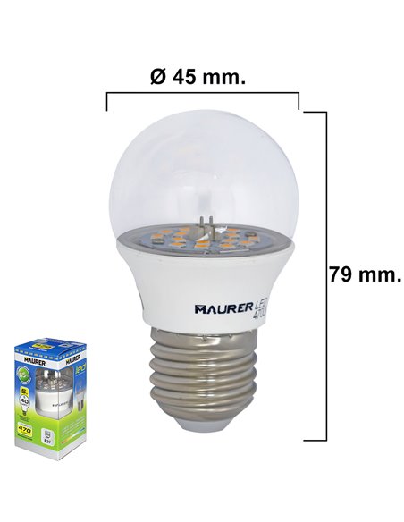 Bombilla Led Esferica Transparente Rosca E27 5 W. 40 W. 470 lúmenes.Luz calida. (3000°K).